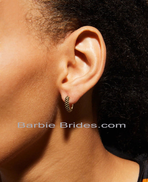 Exquisite Micro Pave 14K Gold Plated Black Cubic Zirconia Men Women Hoop Earring